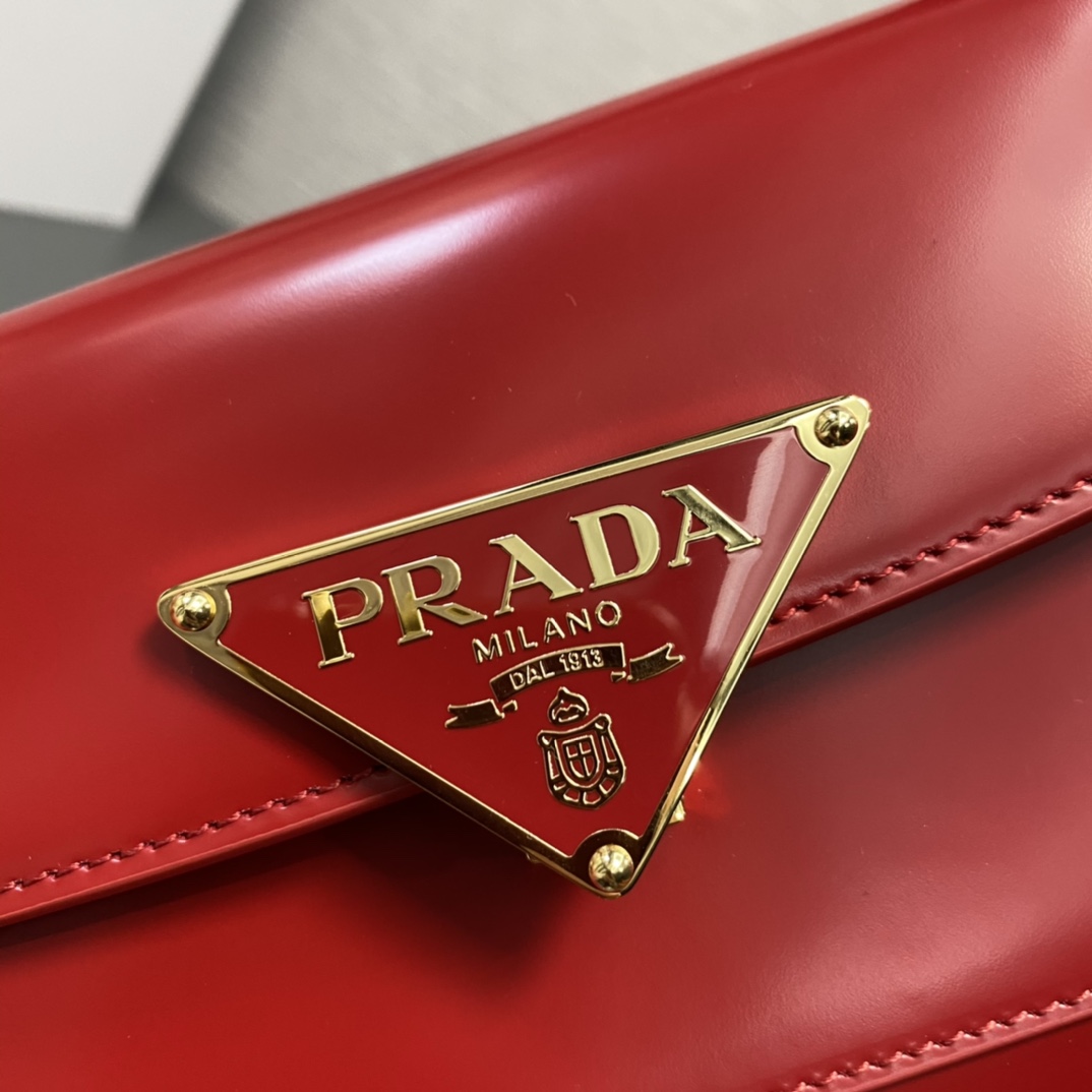 Prada Brushed Leather Shoulder Bag Handbag Red 1BD345